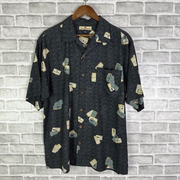 Tommy Bahama Primary Black Dominos All Over Print Silk Hawaiian Shirt MEDIUM - Picture 1 of 6